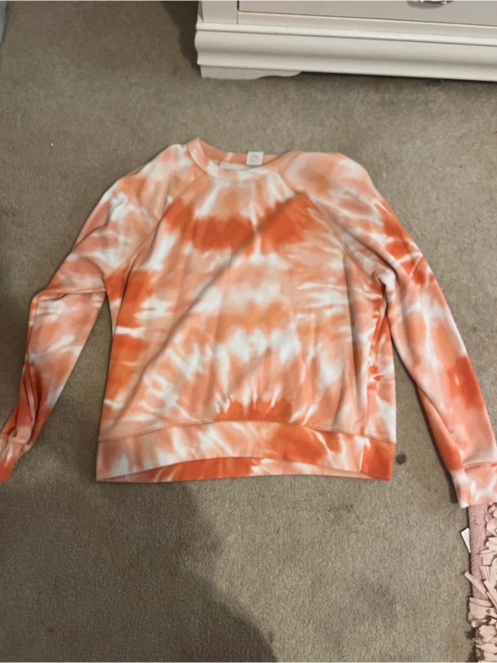 Secret Treasures Orange and White Tie-Dye Crewneck Sweatshirt